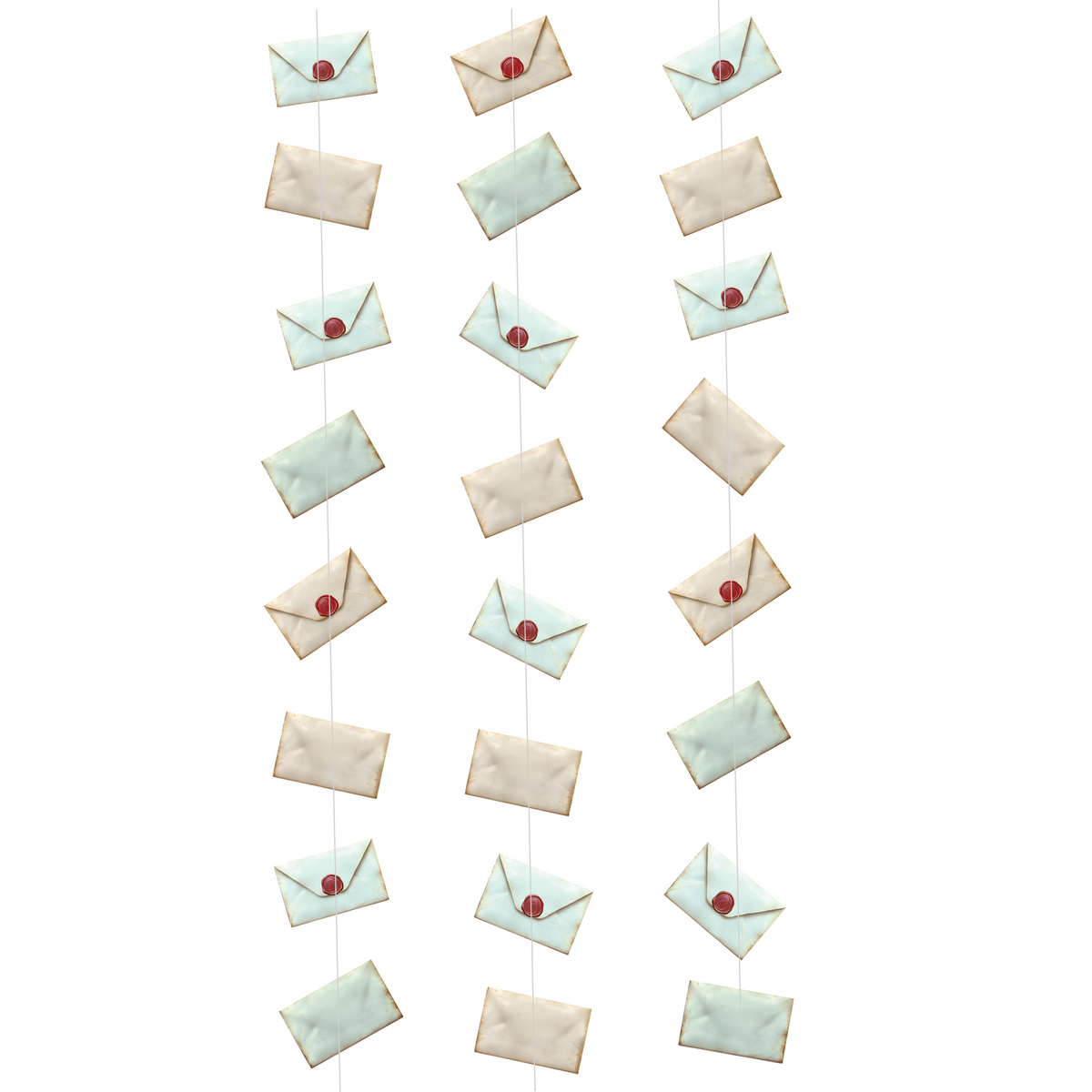 close up of envelope shaped paper cutouts on garland string